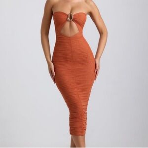 Elegant Strapless Orange Dress